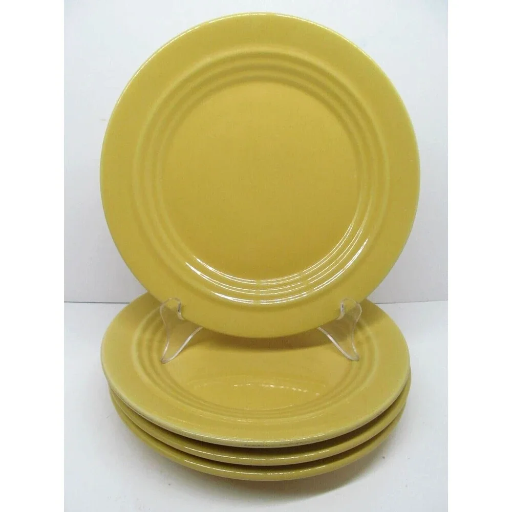 Crate & Barrel BoscoWare Yellow Behive Embossed Rings Salad Plates Bundle of 4